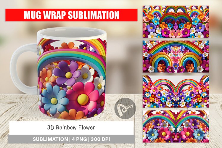 Mug Wrap Design 3D Rainbow Flower