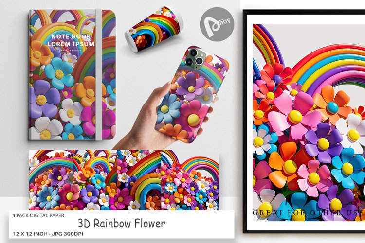 Digital Paper 3D Rainbow Flower example image 1