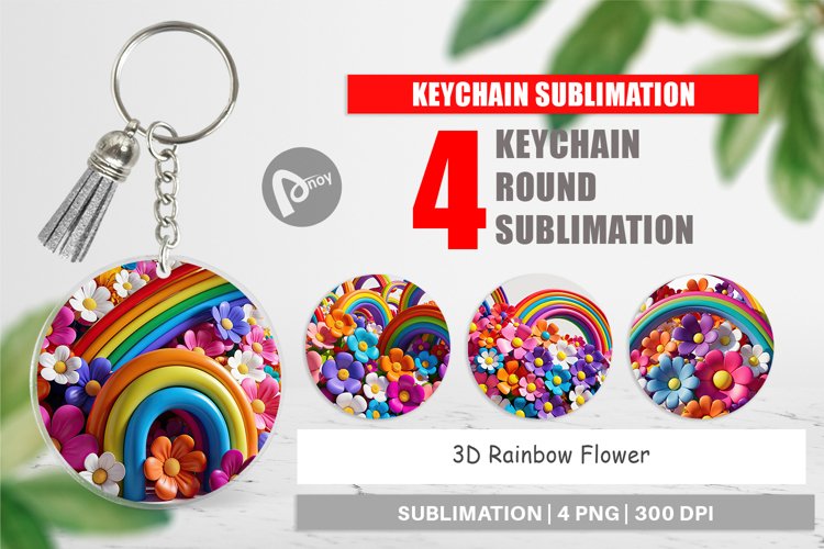Keychain 3D Rainbow Flower