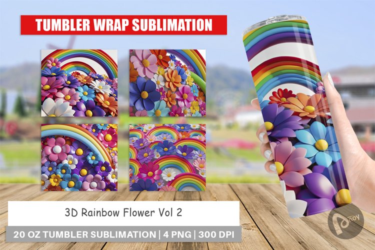 Tumbler Wrap 3D Rainbow Flower