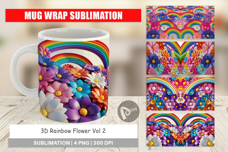 Mug Wrap Design 3D Rainbow Flower