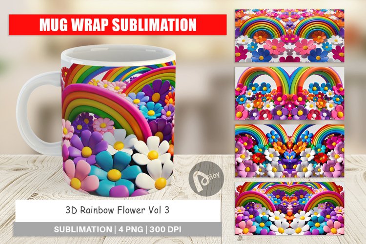 Mug Wrap Design 3D Rainbow Flower
