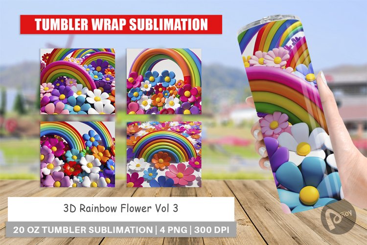 Tumbler Wrap 3D Rainbow Flower