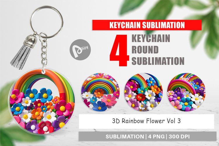 Keychain 3D Rainbow Flower
