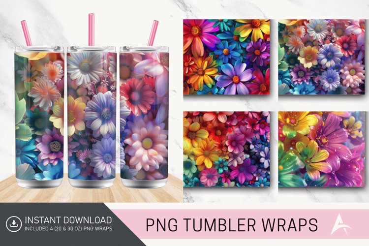 3D Rainbow Flowers Tumbler Wrap example image 1