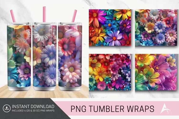 3D Rainbow Flowers Tumbler Wrap