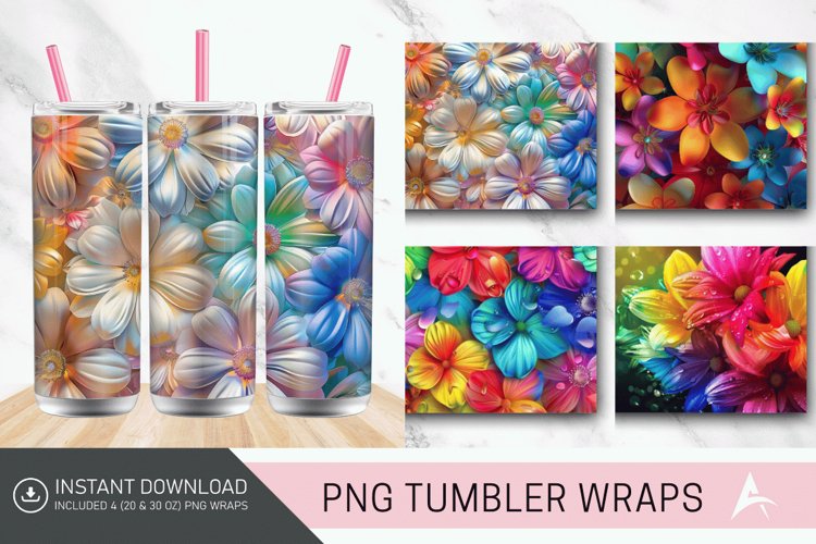 3D Rainbow Flowers Tumbler Wrap example image 1