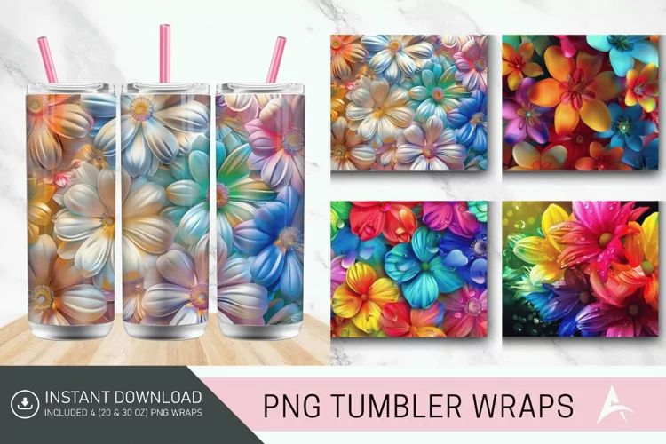 3D Rainbow Flowers Tumbler Wrap