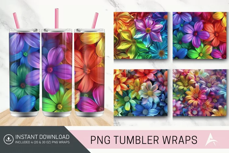 3D Rainbow Flowers Tumbler Wrap