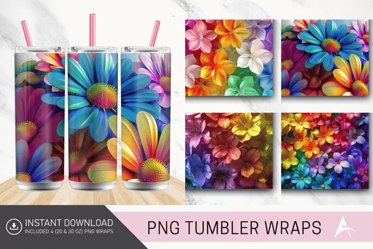 3D Rainbow Flowers Tumbler Wrap