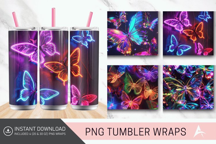 3D Rainbow Neon Butterflies Tumbler Wrap example image 1