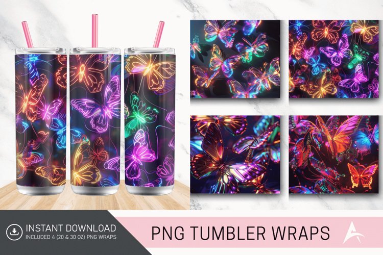 3D Rainbow Neon Butterflies Tumbler Wrap example image 1