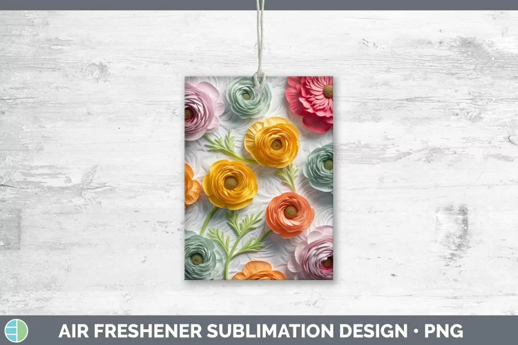 3D Ranunculus Air Freshener | Sublimation Car Freshener Desi