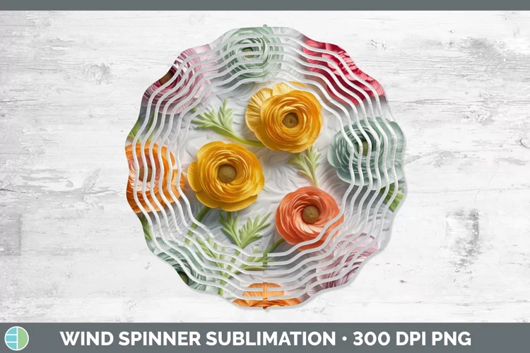 3D Ranunculus Flowers Wind Spinner | Sublimation Spinner Des