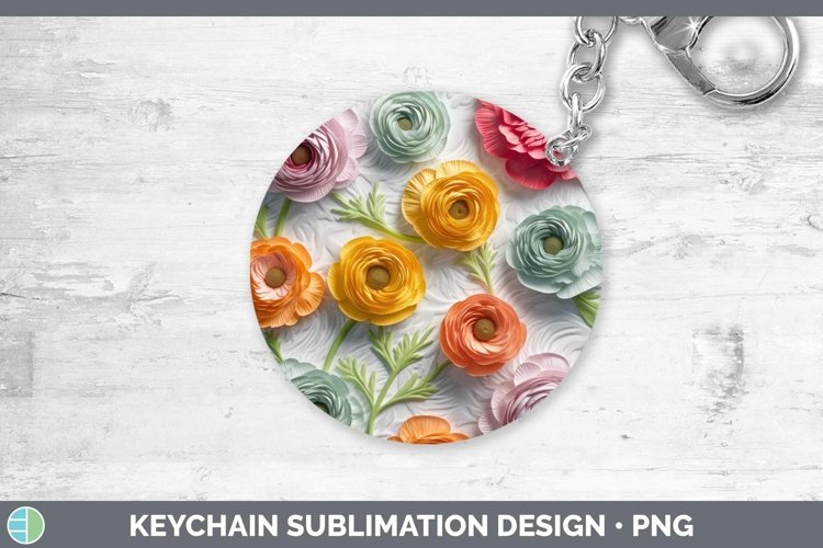 3D Ranunculus Keychain | Sublimation Keyring Designs
