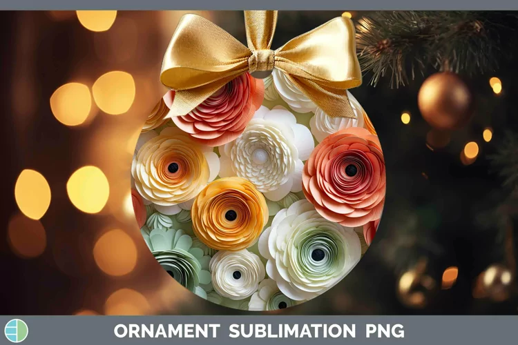 3D Ranunculus Ornament | Sublimation Bauble Designs