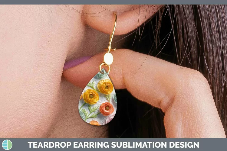 3D Ranunculus Teardrop Earrings | Sublimation Earrings Desig