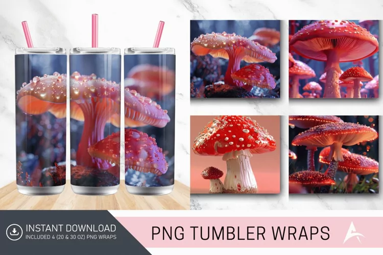 3D Red Mushroom Tumbler Wrap