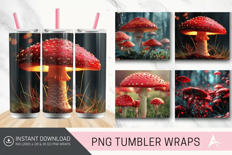 3D Red Mushroom Tumbler Wrap
