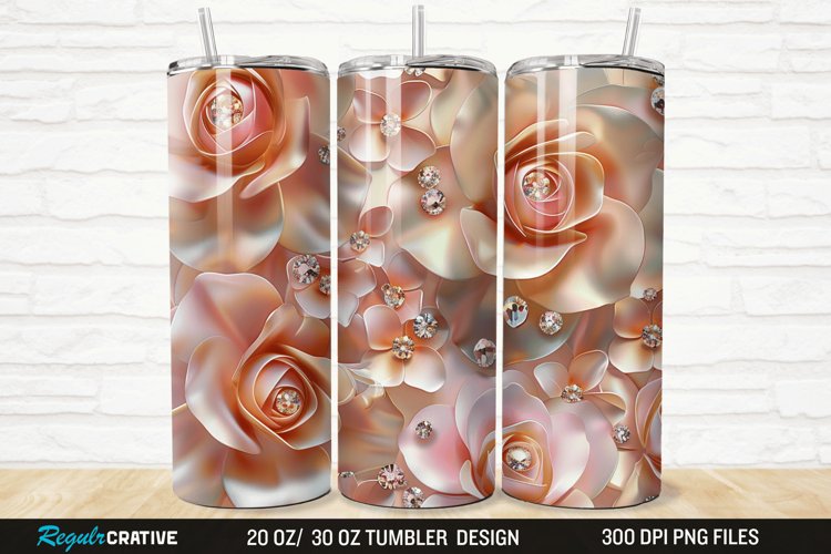3D Rhinestone Roses 20/30oz Skinny Tumbler example image 1