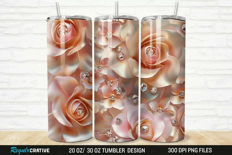 3D Rhinestone Roses 20/30oz Skinny Tumbler