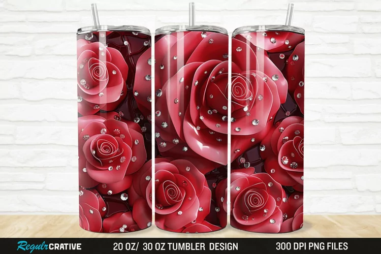 3D Rhinestone Roses 20/30oz Skinny Tumbler