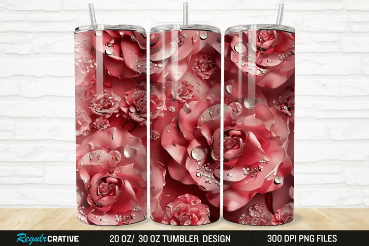 3D Rhinestone Roses 20/30oz Skinny Tumbler