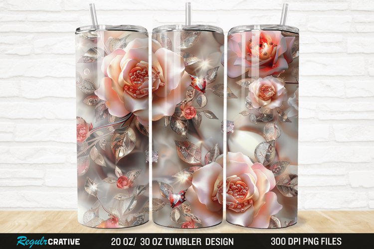 3D Rhinestone Roses 20/30oz Skinny Tumbler example image 1