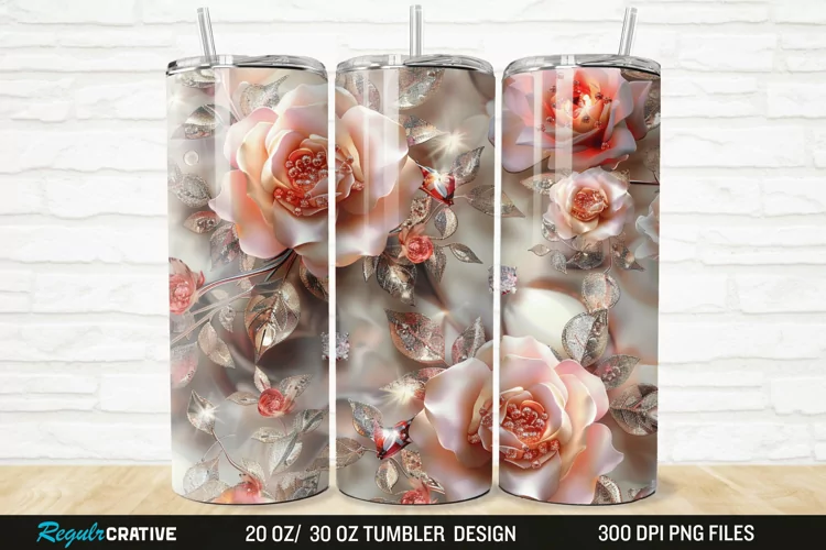 3D Rhinestone Roses 20/30oz Skinny Tumbler
