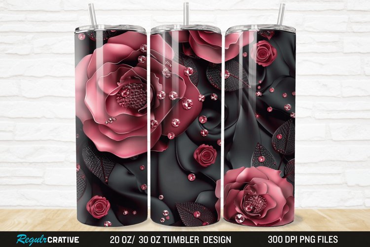 3D Rhinestone Roses 20/30oz Skinny Tumbler example image 1