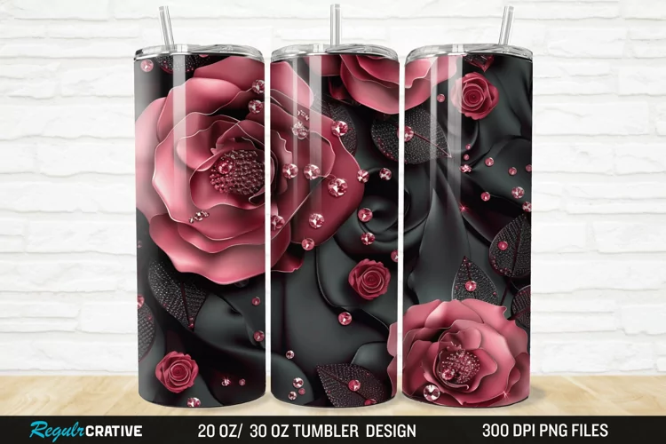 3D Rhinestone Roses 20/30oz Skinny Tumbler