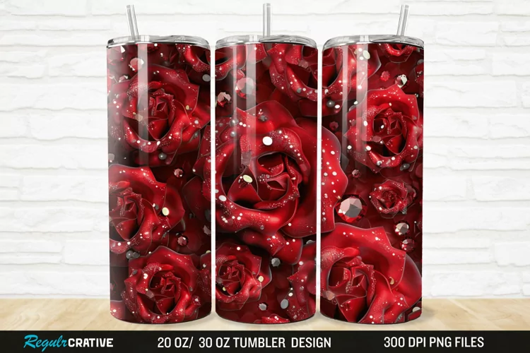 3D Rhinestone Roses 20/30oz Skinny Tumbler