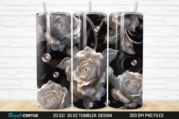 3D Rhinestone Roses 20/30oz Skinny Tumbler example image 1