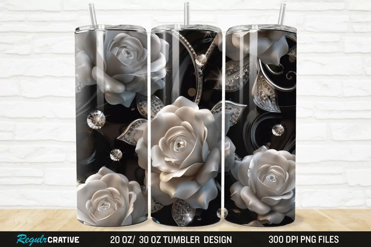 3D Rhinestone Roses 20/30oz Skinny Tumbler