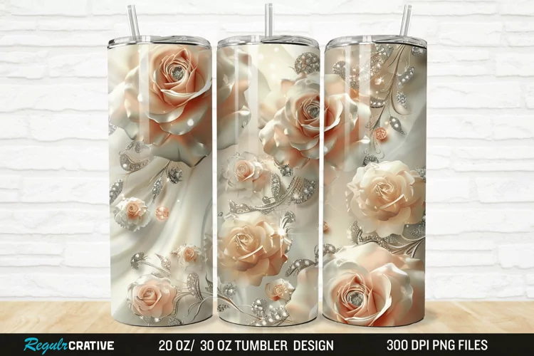 3D Rhinestone Roses 20/30oz Skinny Tumbler
