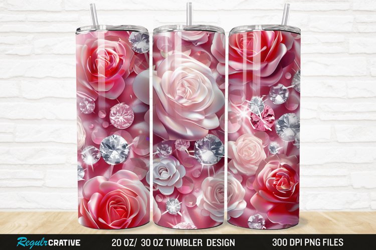 3D Rhinestone Roses 20/30oz Skinny Tumbler