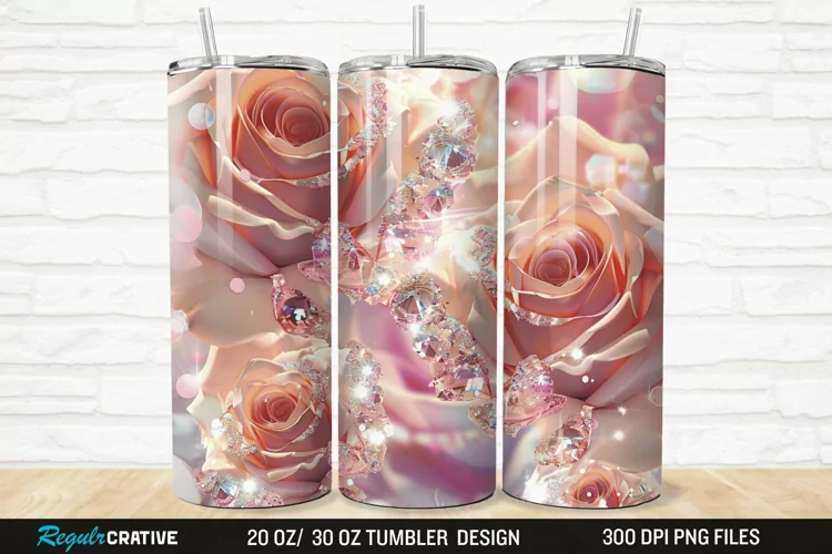 3D Rhinestone Roses 20/30oz Skinny Tumbler