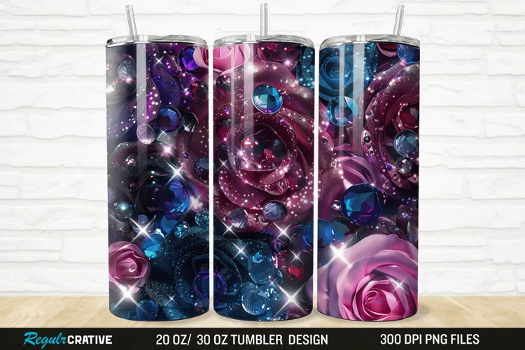 3D Rhinestone Roses 20/30oz Skinny Tumbler