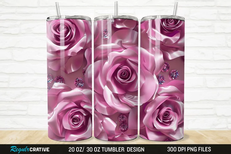 3D Rhinestone Roses 20/30oz Skinny Tumbler