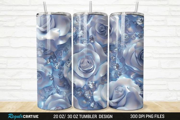 3D Rhinestone Roses 20/30oz Skinny Tumbler