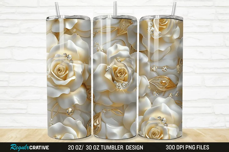3D Rhinestone Roses 20/30oz Skinny Tumbler