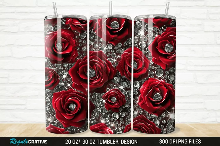 3D Rhinestone Roses 20/30oz Skinny Tumbler