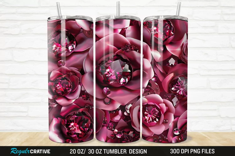 3D Rhinestone Roses 20/30oz Skinny Tumbler