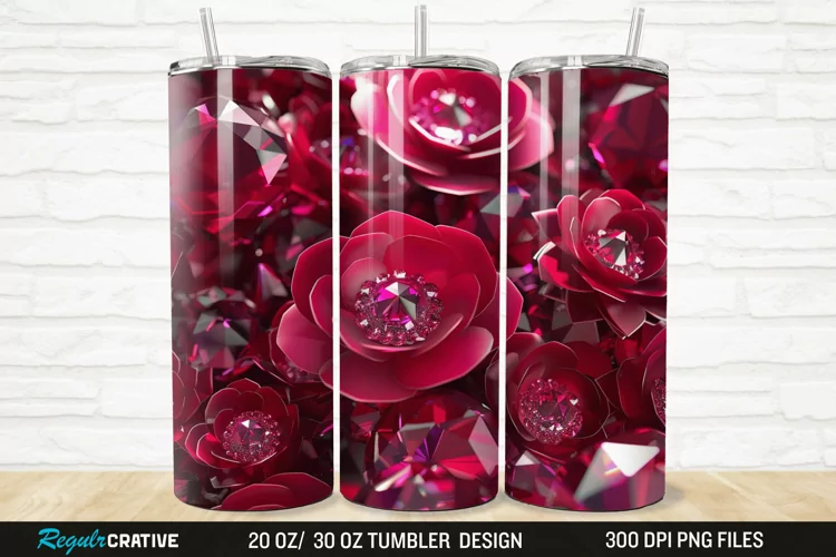 3D Rhinestone Roses 20/30oz Skinny Tumbler