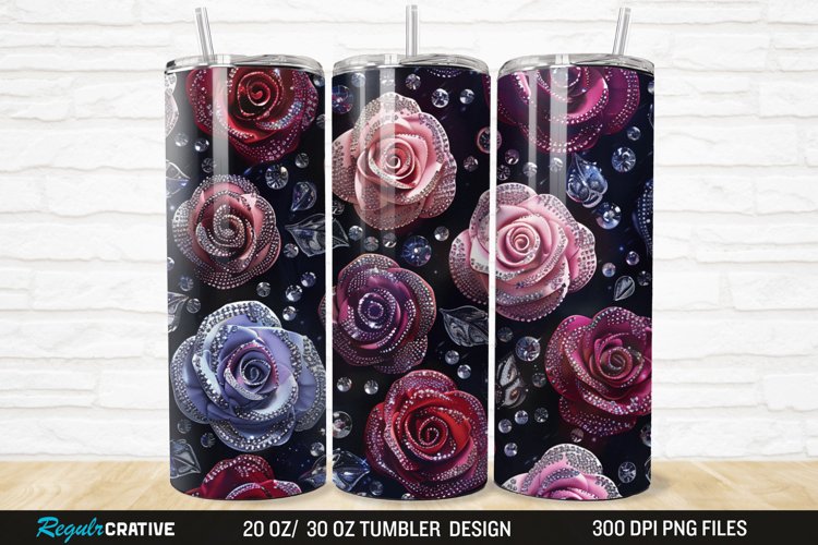 3D Rhinestone Roses 20/30oz Skinny Tumbler