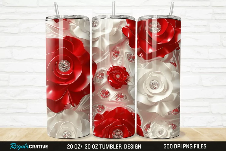 3D Rhinestone Roses 20/30oz Skinny Tumbler