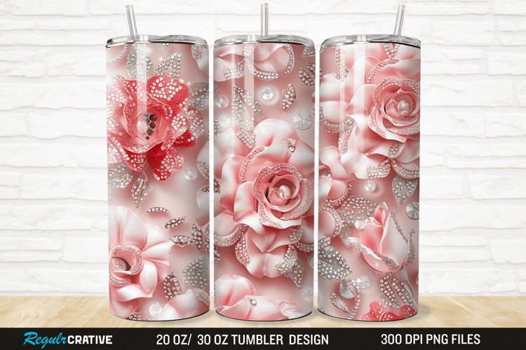 3D Rhinestone Roses 20/30oz Skinny Tumbler example image 1