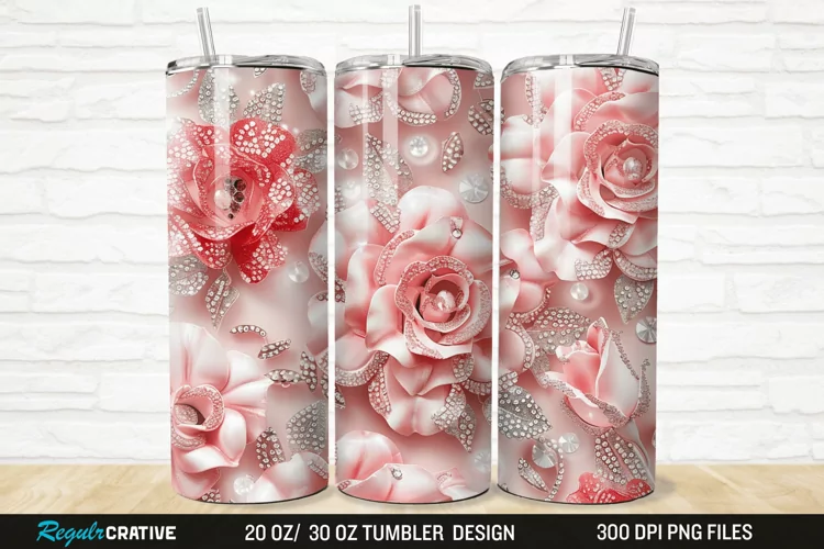 3D Rhinestone Roses 20/30oz Skinny Tumbler