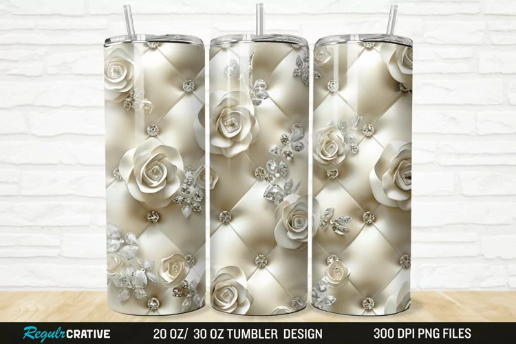 3D Rhinestone Roses 20/30oz Skinny Tumbler