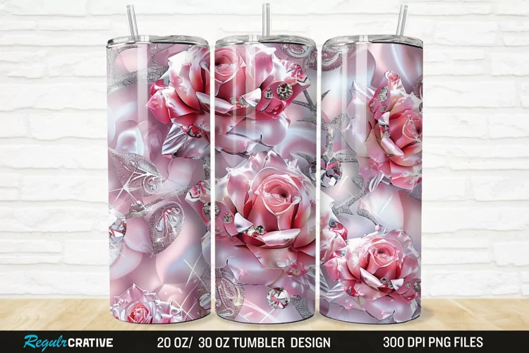 3D Rhinestone Roses 20/30oz Skinny Tumbler